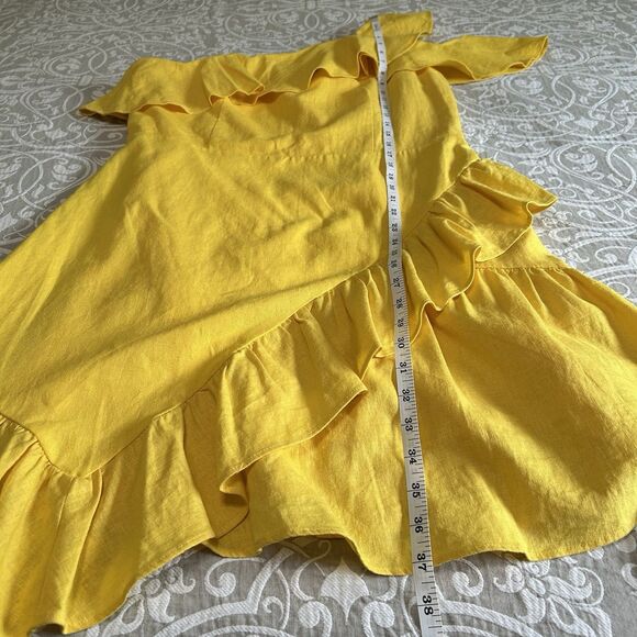 A New Day Dress Women 14 Yellow Linen Ruffle Darts 1 Shoulder Party Salsa NWT - Picture 6 of 15